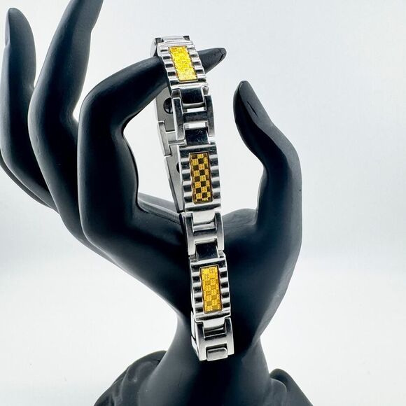 Vintage 38 Degrees Stainless Steel Men's Bracelet Modernist Retro Signed - Picture 2 of 8